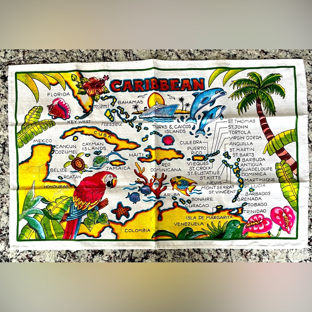 Colorful Caribbean Map Tea Towel